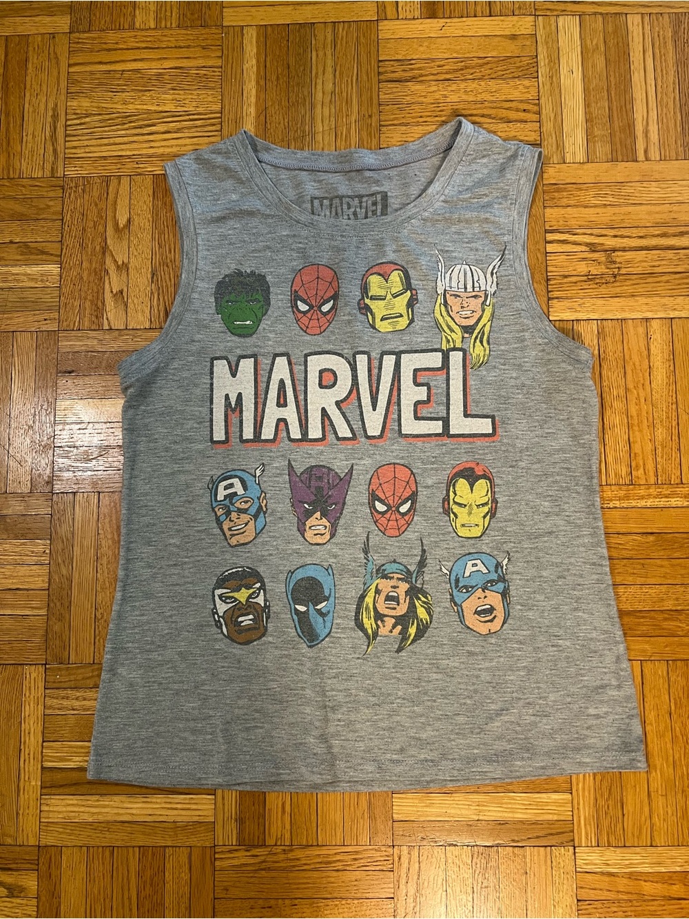 Marvel Gray Graphic Sleeveless Tank with Character Faces
